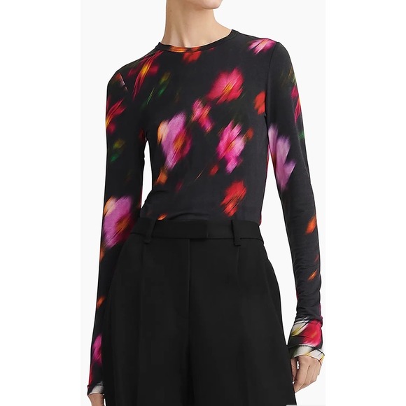 rag & bone Tops - Rag & Bone Sabeen Abstract Floral 
Long Sleeve Top Women L Stretch Slim Fit